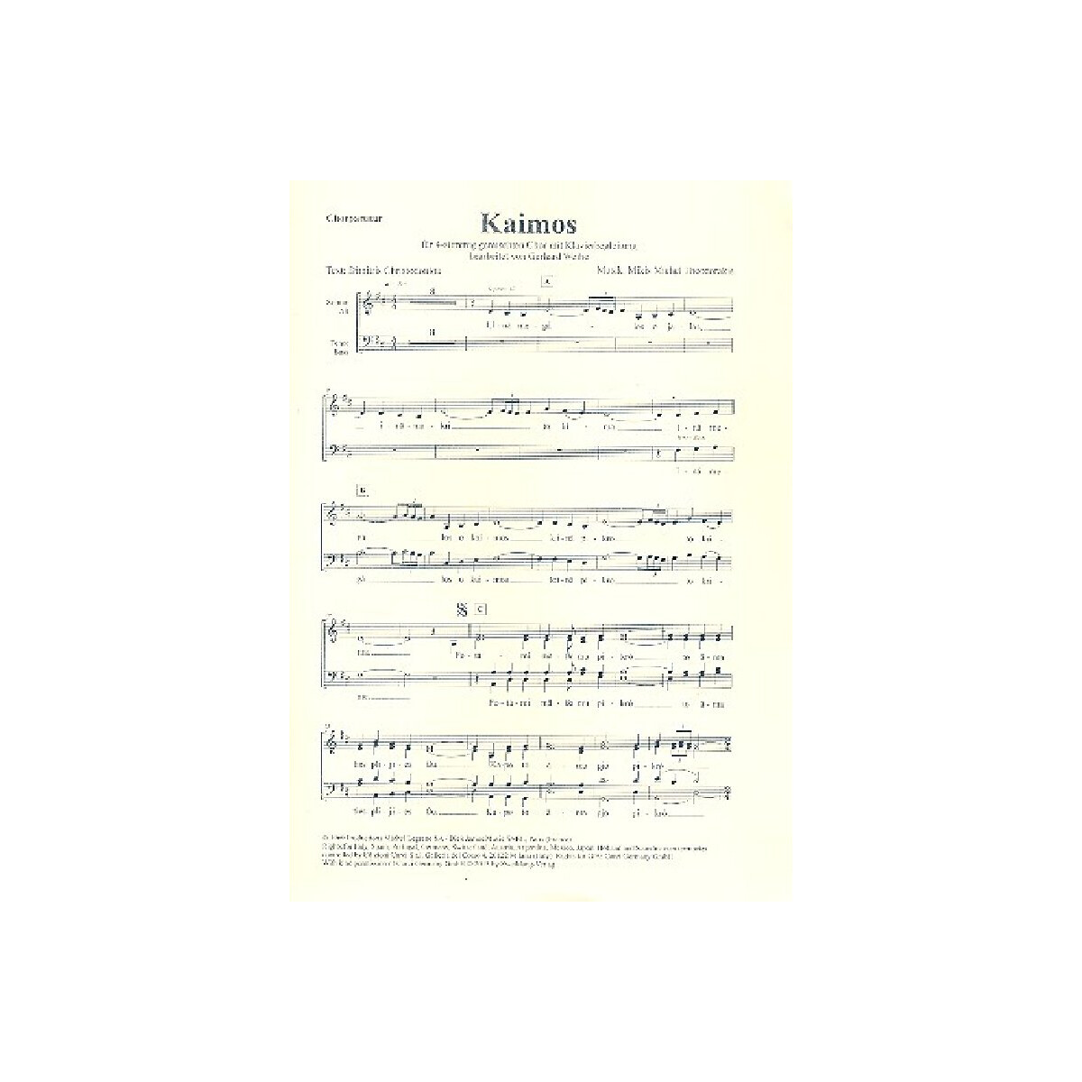 Kaimos f&uuml;r gem Chor und Klavier