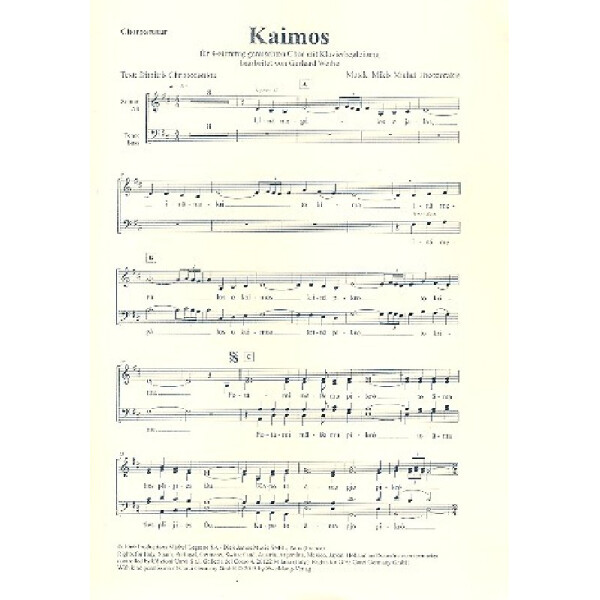 Kaimos für gem Chor und Klavier