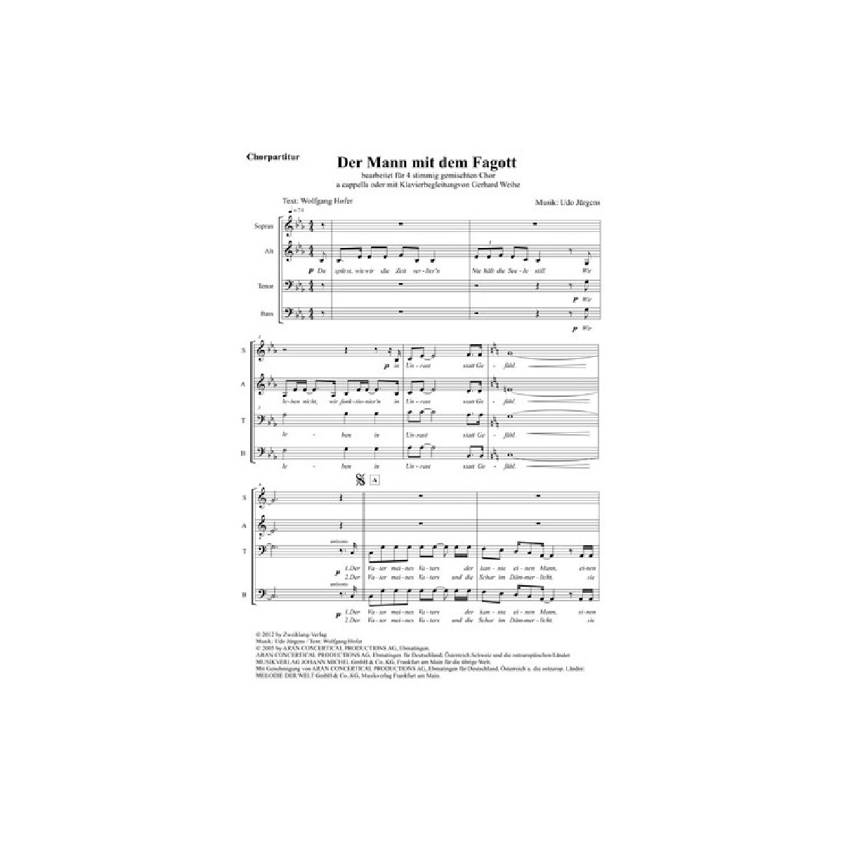 Der Mann mit dem Fagott f&uuml;r gem Chor