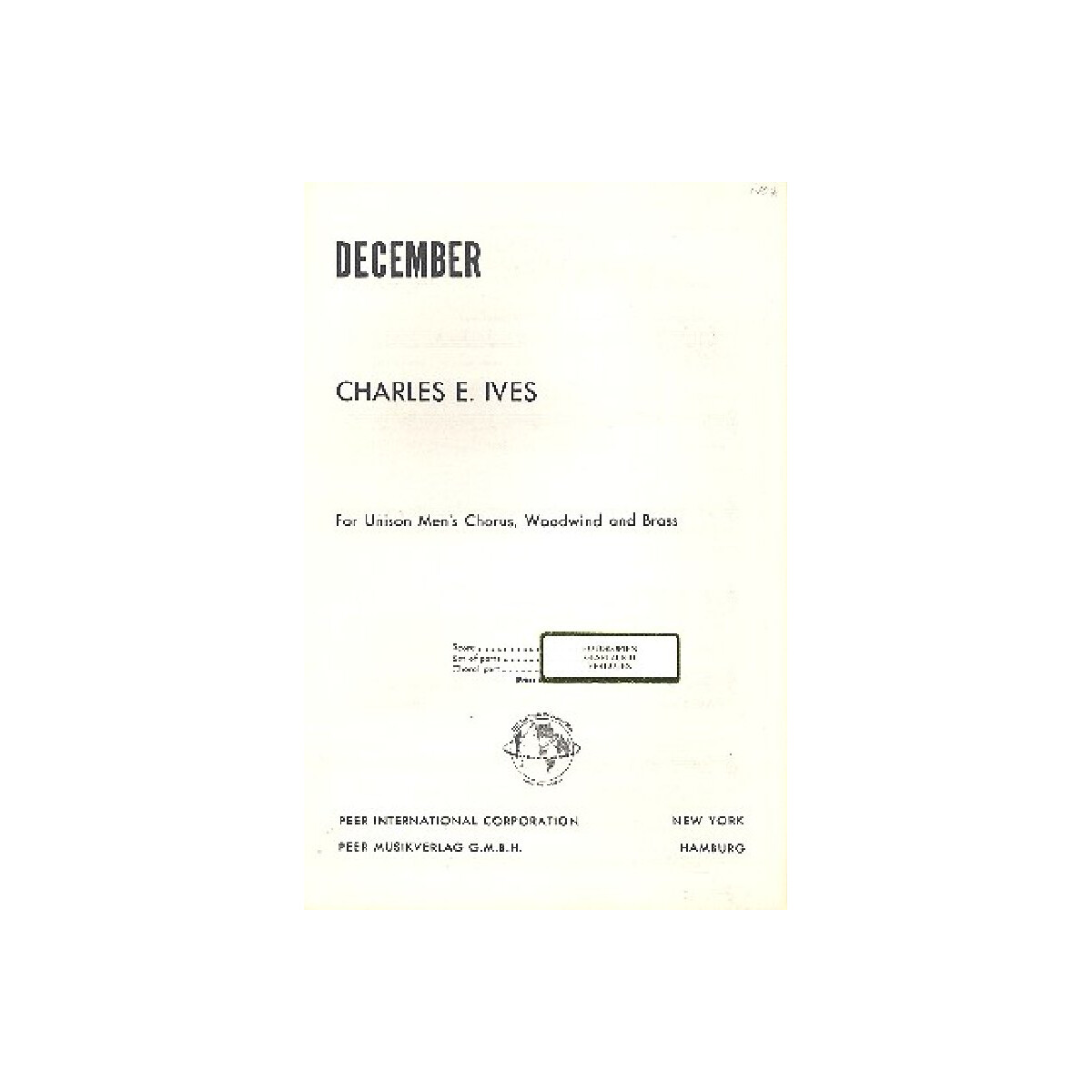 December for unison mens chorus,