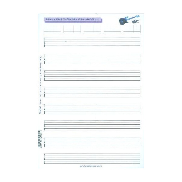 Notenblock Tabulatur für Gitarre Din A4 hoch