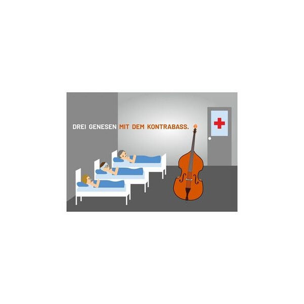 Postkarte Din A6 Drei genesen mit dem Kontrabass