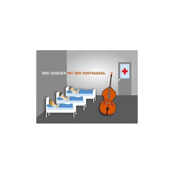 Postkarte Din A5 Drei genesen mit dem Kontrabass