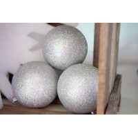 Europalms decorative ball 10cm, silver, glitter 4x
