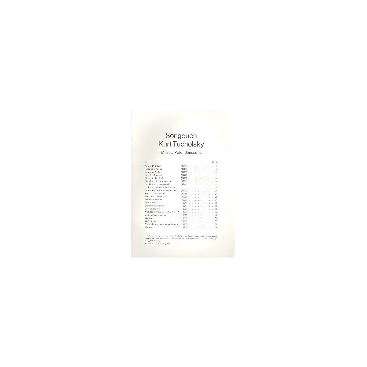 Songbuch Kurt Tucholsky: