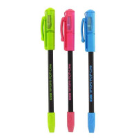 Bleistift mit aufsteckbarem Radiergummi und Anspitzer mit Auffangbehälter