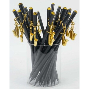 Bleistift mit Anhänger Saxophon golden/Kristall