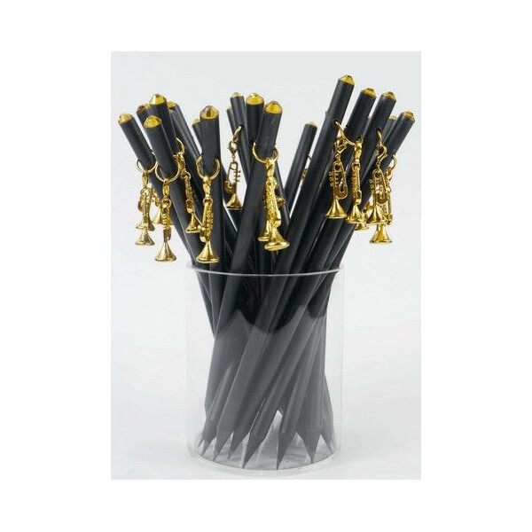Bleistift mit Anhänger Trompete golden/Kristall