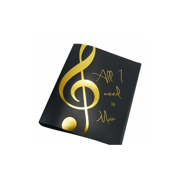 Ringmappe All I need is music schwarz/gold Din A4 2-Ring-Mechanik