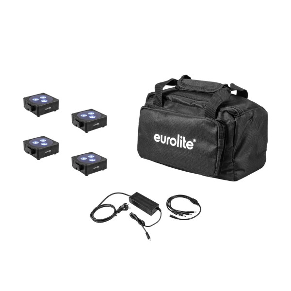 Eurolite Set 4x AKKU Flat Light 3 sw + charging adapter + soft bag