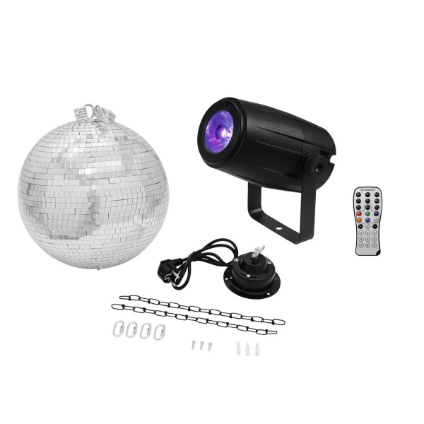 Eurolite set mirror ball 30cm with motor + LED PST-5 QCL spot black