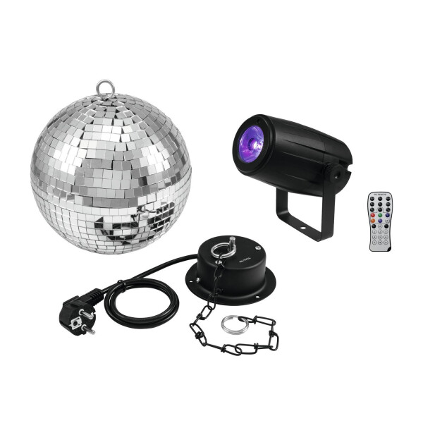 Eurolite Set Spiegelkugel 20cm mit Motor + LED PST-5 QCL Spot sw
