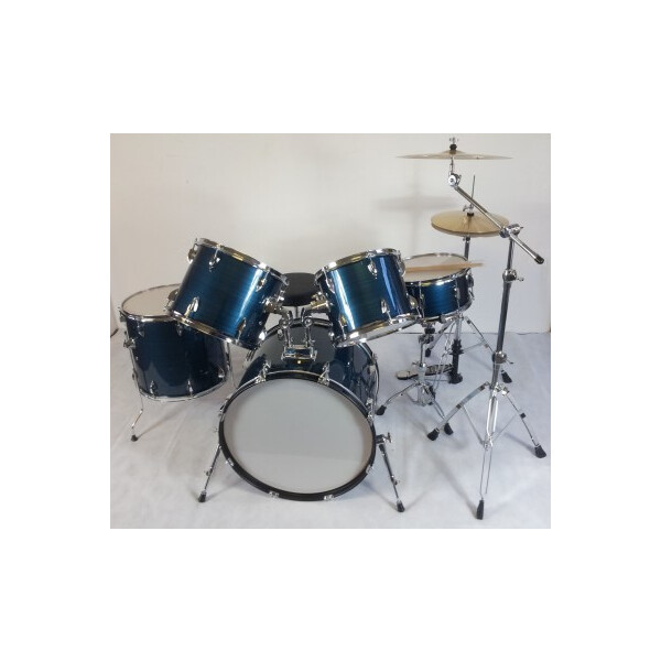 Drumte Drumset JW225-PVC-1 BW, blau, komplett mit 4-tlg. Hardware, 14" HiHat, 16" Becken