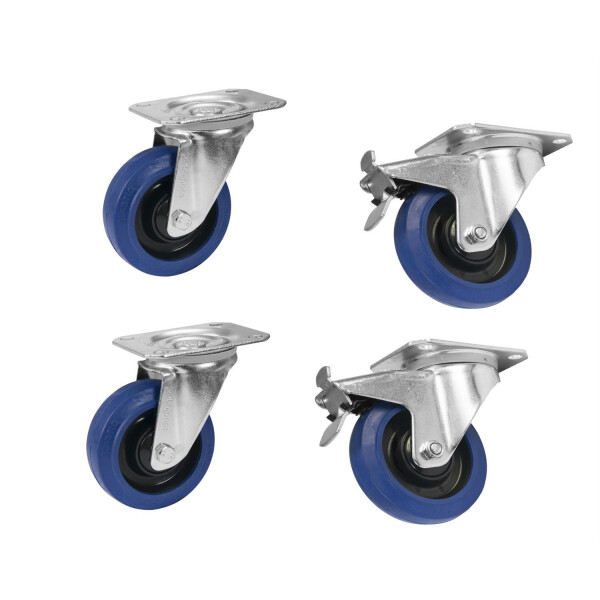 Roadinger set of swivel castors 100mm blue 2x RD-100 + 2x RD-100B with brake