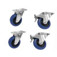 Roadinger set of swivel castors 100mm blue 2x RD-100 + 2x RD-100B with brake