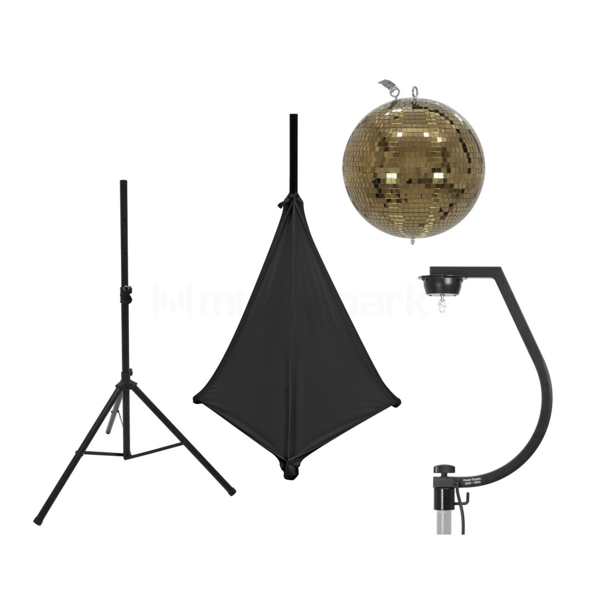 Eurolite set mirror ball 30cm gold with tripod and sail...