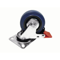 Roadinger swivel castor 75mm blue with brake