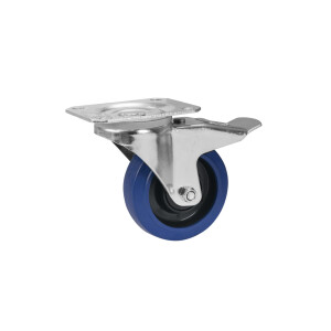 Roadinger swivel castor RD-100B 100mm blue with brake