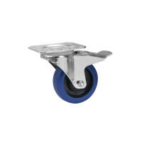 Roadinger swivel castor RD-100B 100mm blue with brake
