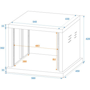 Roadinger steel rack SR-19, 8U