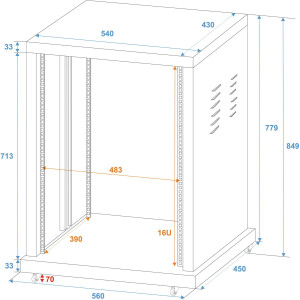 Roadinger steel rack SR-19, 16U