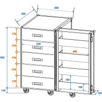 Roadinger universal drawer case TSF-1 with wheels