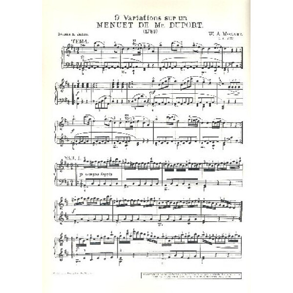 Variations sur un Menuet e Mr. Duport KV573