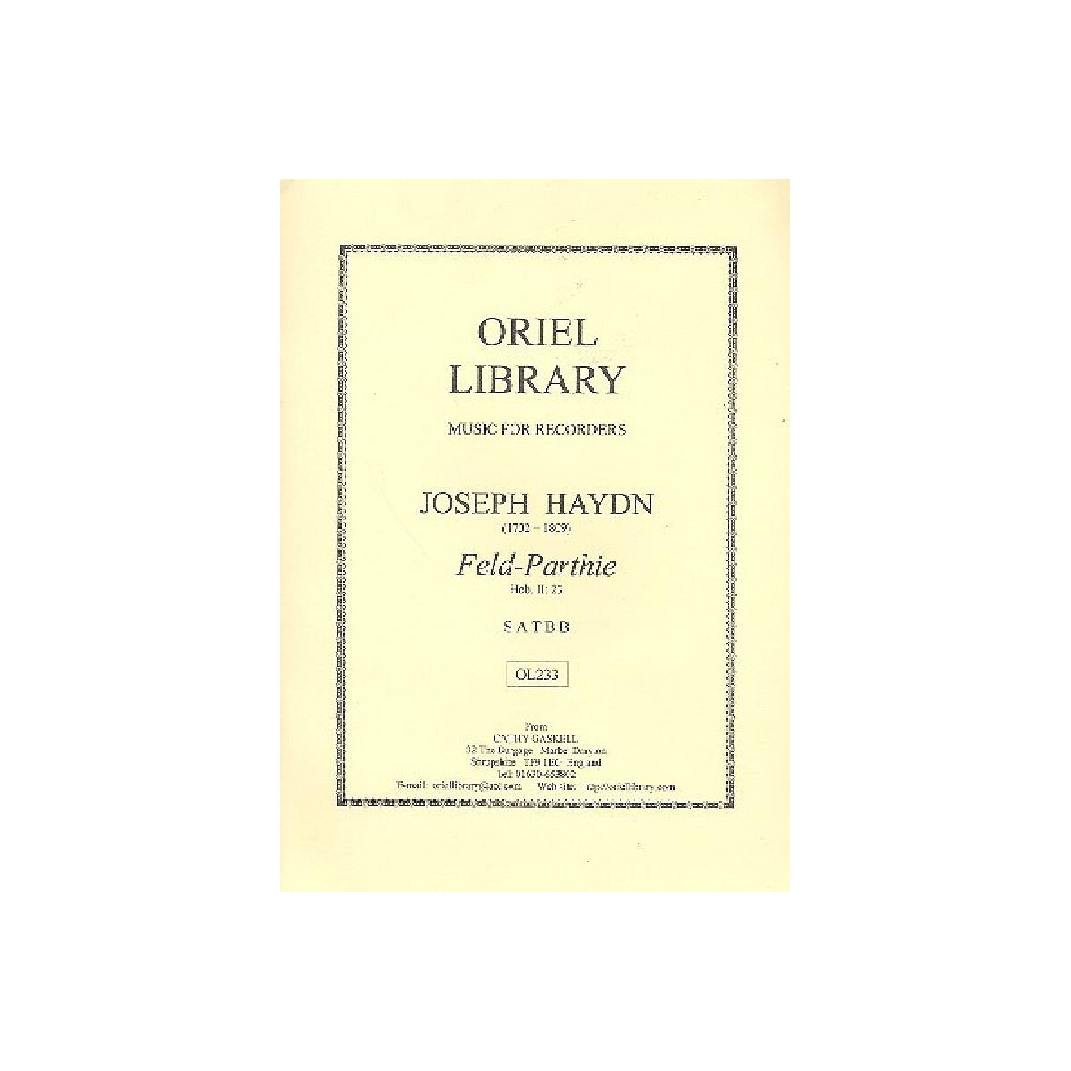 Feld-Parthie Hob.II:23 for 5 recorders (SATBB)