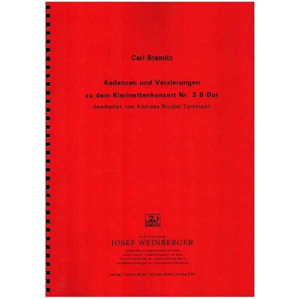 Kadenzen und Verzierungen zu dem Klarinettenkonzert B-Dur Nr.3