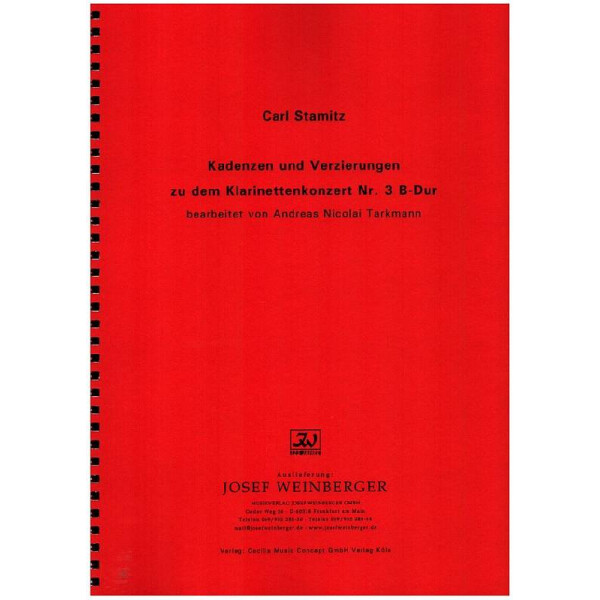 Kadenzen und Verzierungen zu dem Klarinettenkonzert B-Dur Nr.3
